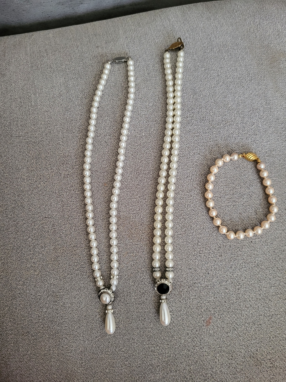 Classic White Pearl Bundle Of 3.  Necklaces And Braclet.